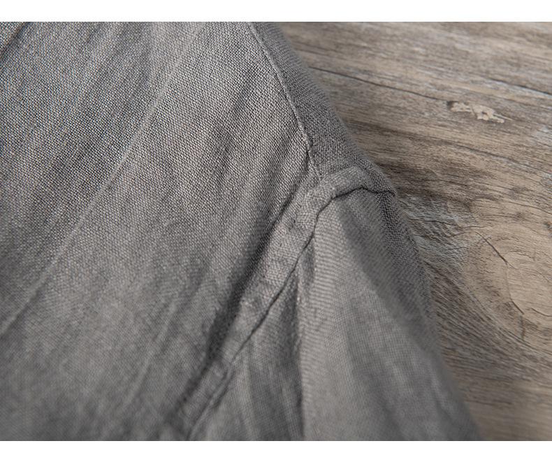 Мужская льняная рубашка-пуловер с V-образным вырезом в стиле ретро, национальный тренд - с короткими рукавами, воротником-стойкой, легкая, дышащая