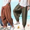 Летние хлопковые льняные шаровары мужские однотонные уличные мужские джоггеры спортивные мешковатые брюки повседневные пляжные брюки
