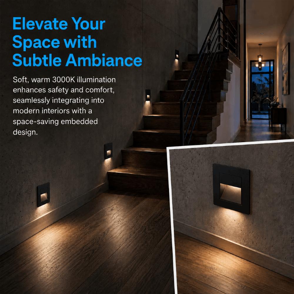 3 Pcs 3000K Warm White Stair Lights Embedded Stair Step Lamps LED Step Lights Patio