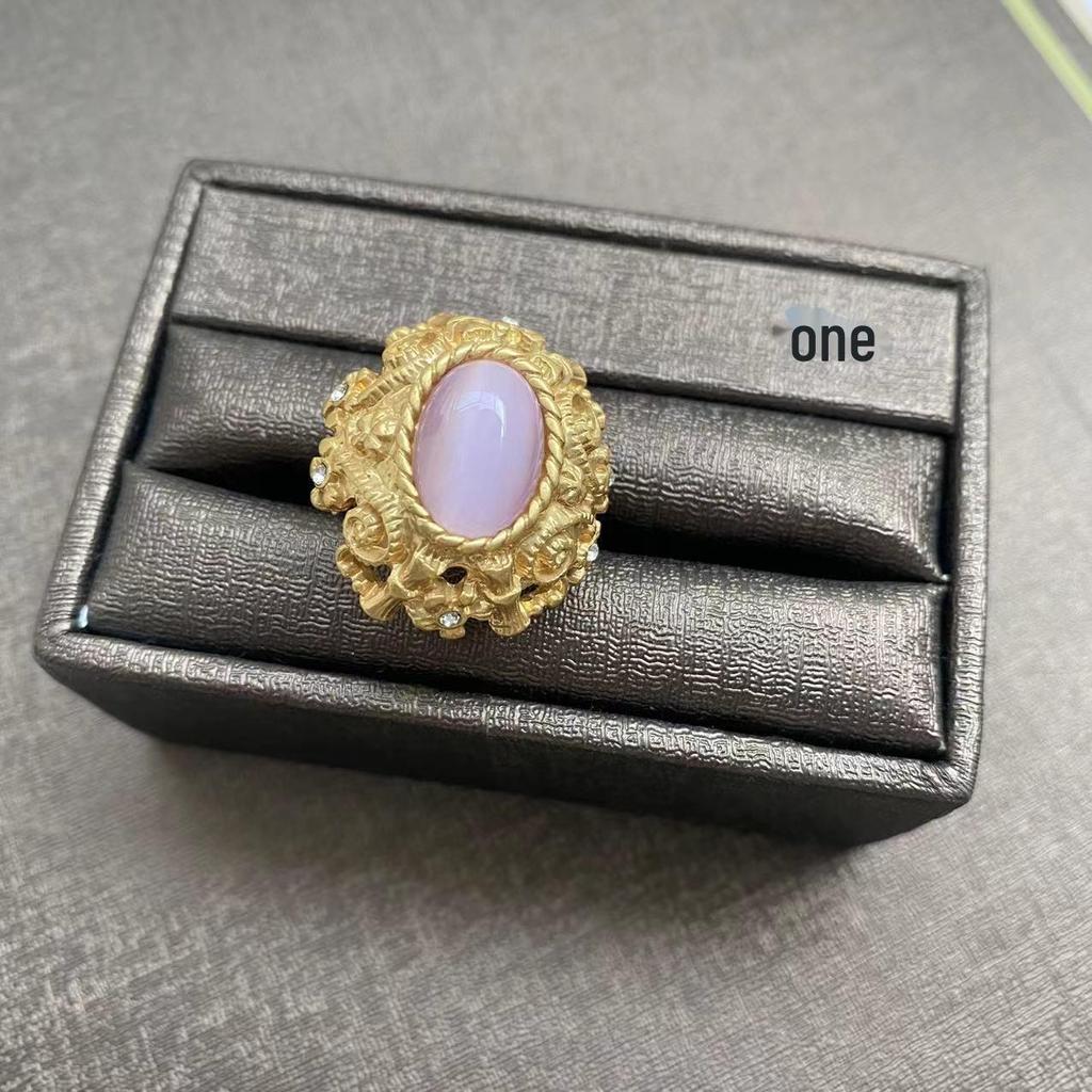 Gold-Plated Medieval Palace Style Jewelry Set: Vintage Violet Earrings, Ear Clips & Ring