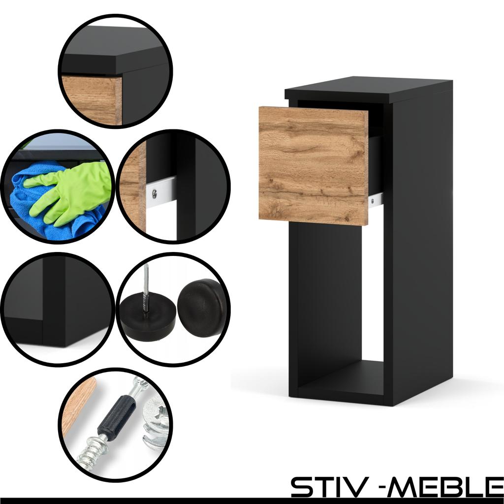 Narrow Bedside Cabinet 20Cm Black Wotan Bedside Table For Bedroom Nakastlik Loft