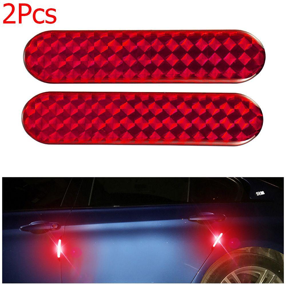 2Pcs Auto Red Night Lamp Door Sticker Warning Tape Car Reflective Strips Safety Mark