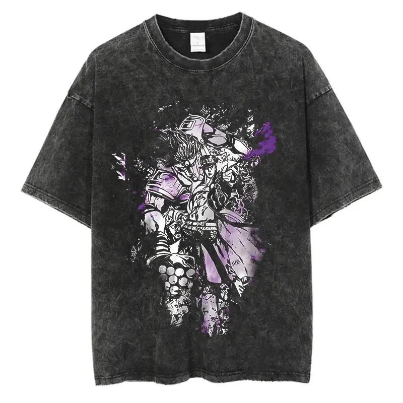 Винтажные стираные Аниме Принты JoJo's Bizarre Adventure Новое Поступление Чистый Хлопок Модные Мужские Футболки