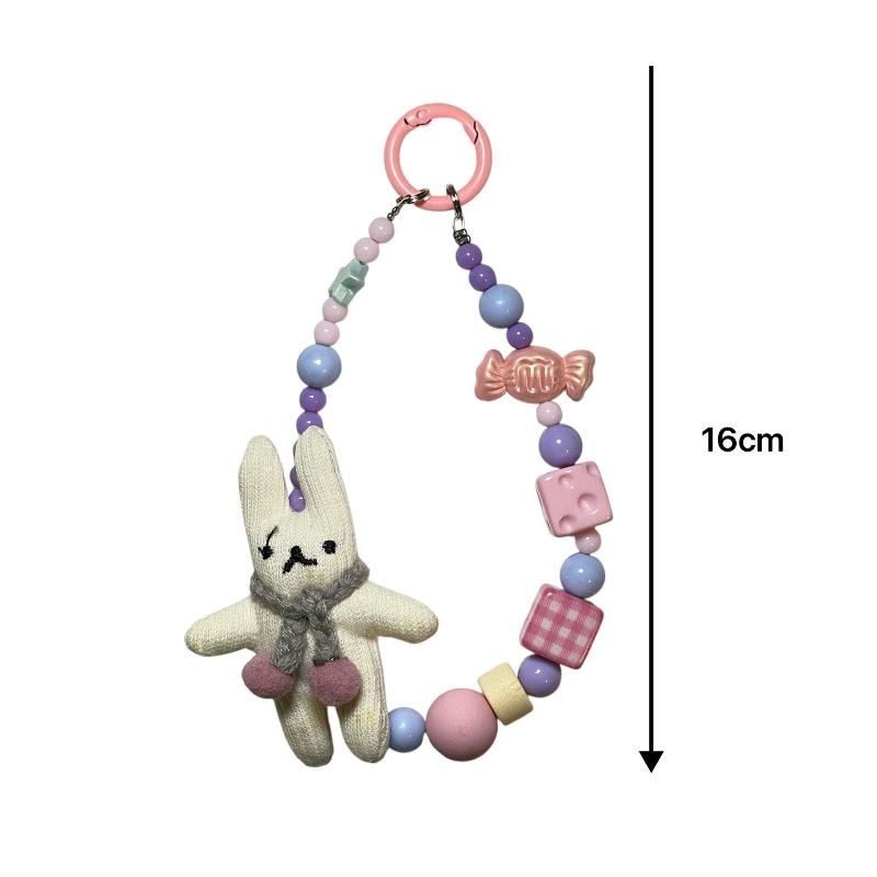 New Handmade Rabbit Mobile Phone Strap Short Wrist Strap Charm Keychain Camera Chain Lanyard With Slip Card With Slip Card