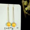 Summer 2024 Green Agate & Yellow Cat's Eye Stone Pink Gem Earrings for Women