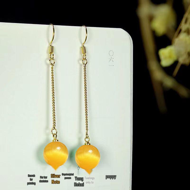 Summer 2024 Green Agate & Yellow Cat's Eye Stone Pink Gem Earrings for Women