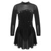 Children Girls Shiny Rhinestones Mesh Keyhole Back Figure Ice Skating Dress Long Sleeves Roller Skating Ballet Dance Leotard Dress