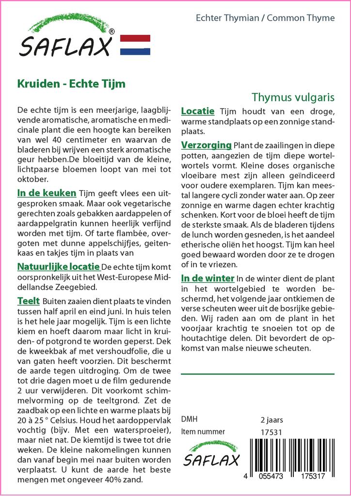 SAFLAX Garden in the Bag - Тимьян обыкновенный - 200 семян - С субстратом в подходящем стоячем пакете - Тимьян обыкновенный