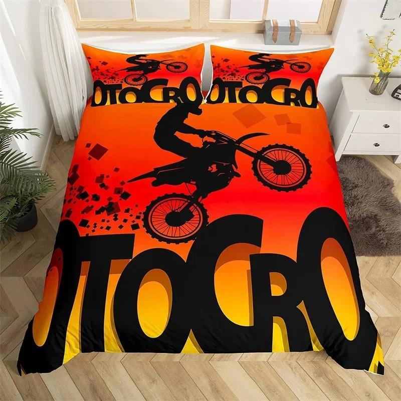 Пододеяльник Extreme Sport Motocross Комплект постельного белья для подростков и мальчиков, микрофибра, 3D, тема мотокросса, гонки, движения, пододеяльник