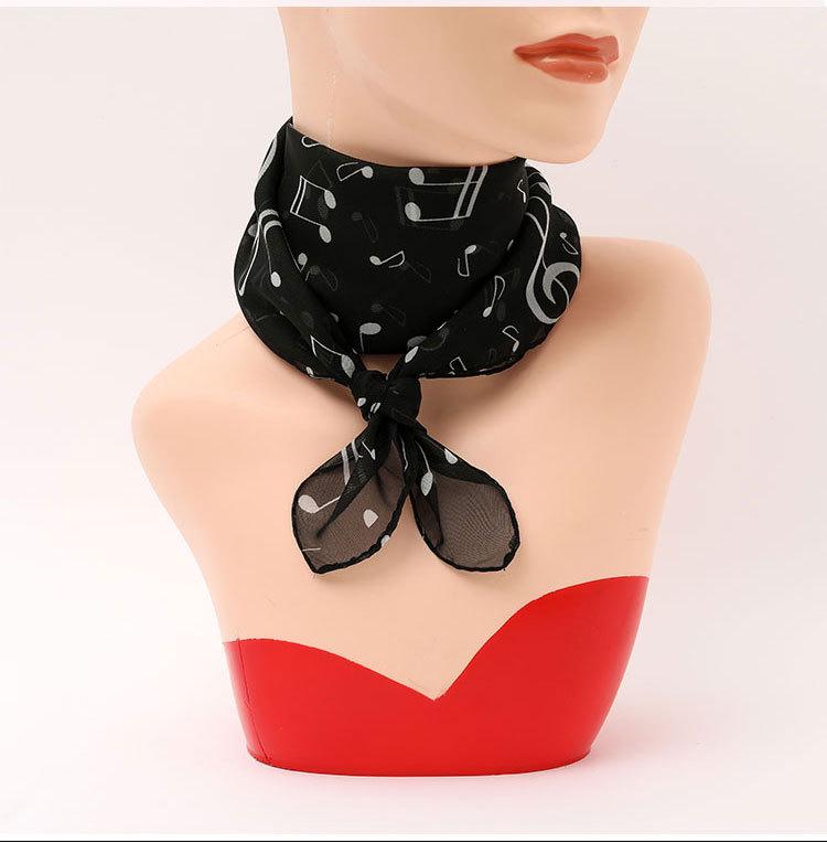 Женский шифоновый шарф на раннюю весну: Динамичные ноты, 4 цвета, квадрат 70 см, шелковый шейный платок с принтом