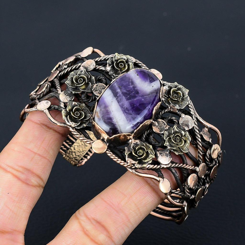 Шалфей Аметист Драгоценный камень Чистая медная проволока Обернутая вручную манжета/браслет Ювелирные изделия