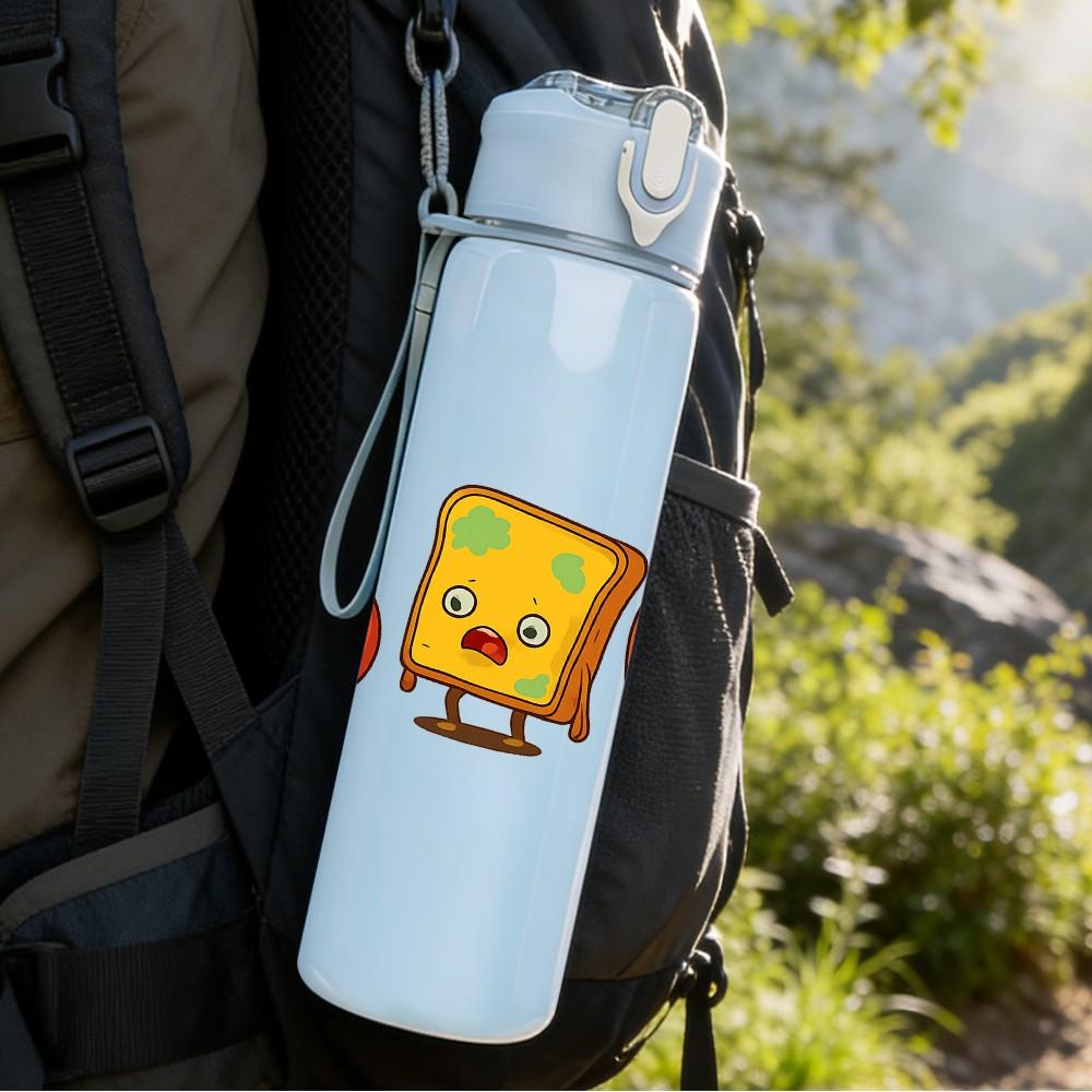1PC Fruit Banana Cheese Print 750ml Color Plastic Sports Water Bottle Leakproof Flip Straw Lid Suitable for Sports Office Home Use