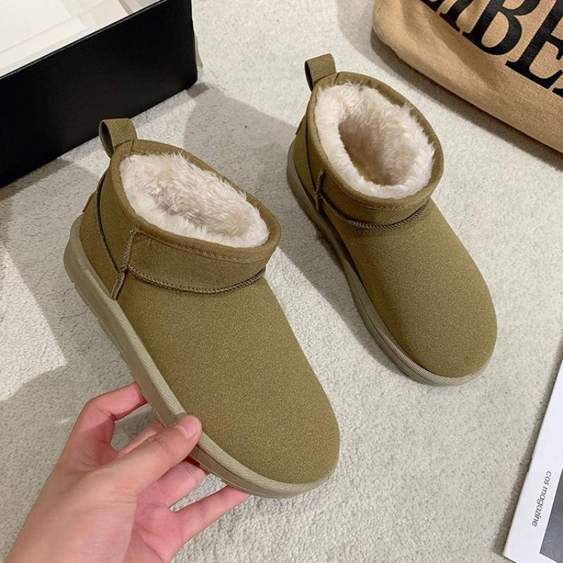 Модные зимние простые утепленные короткие ботинки из флиса с нескользящей подошвой большого размера из хлопка, однотонные зимние ботинки для женщин