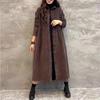 Женское флисовое пальто миди из вельвета с длинным рукавом, элегантное, повседневное, в винтажном стиле, тренч