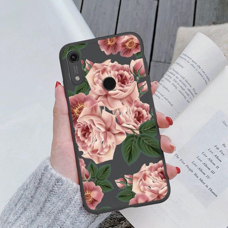 Милый мультяшный чехол для Huawei Y6 2019 с отверстием для пары, синий цветочный столик, мягкий чехол из ТПУ для Huawei Y6 2019, розовый узор, большое сердце, противоударная защитная задняя сумка
