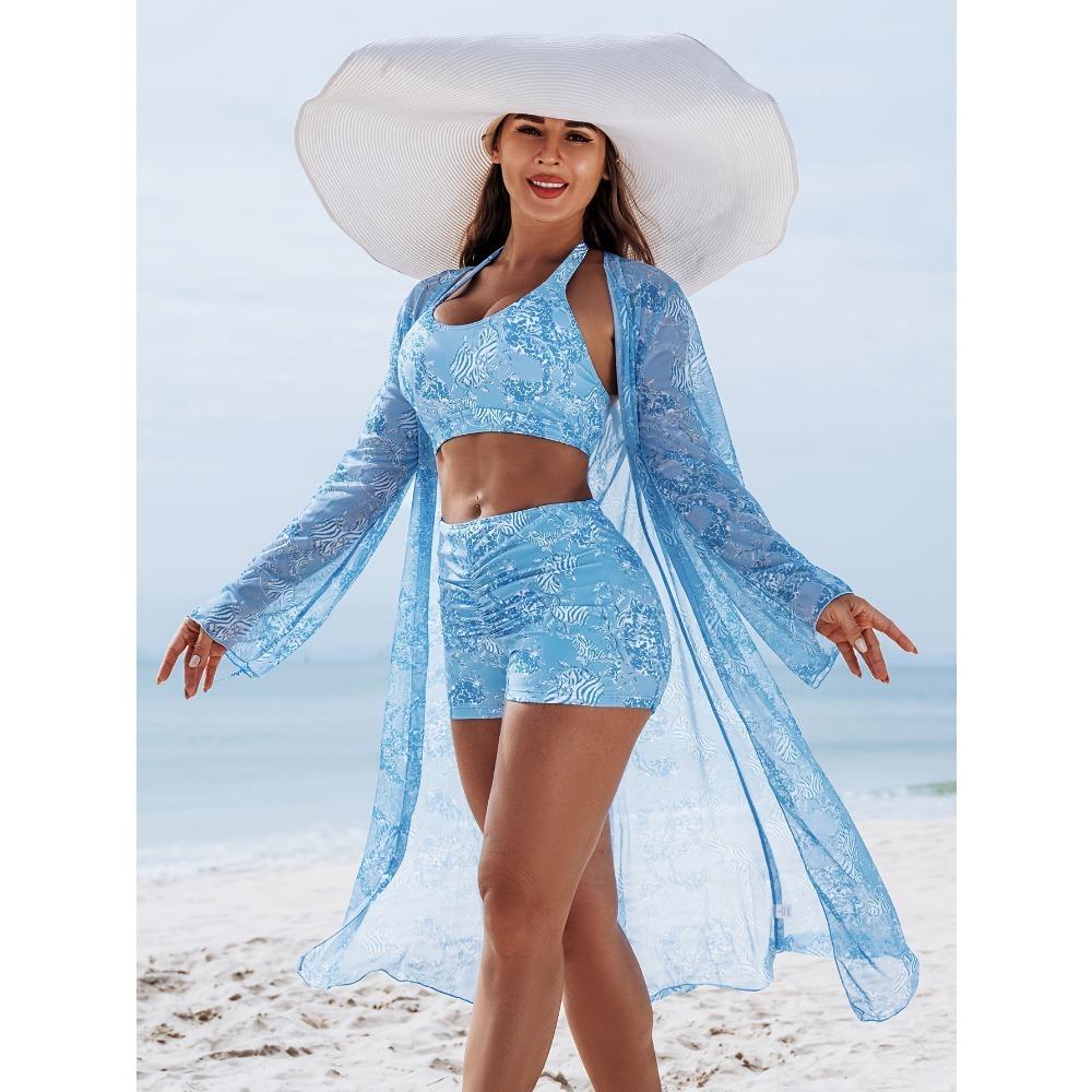 2025 New Stylish Bikini Three-Piece Set with Cover-Up