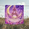 1PC Custom Name Eiffel Tower Moon Night flannel blanket versatile,all-season throw suitable for the living room,bedroom,camping,travel,and gift