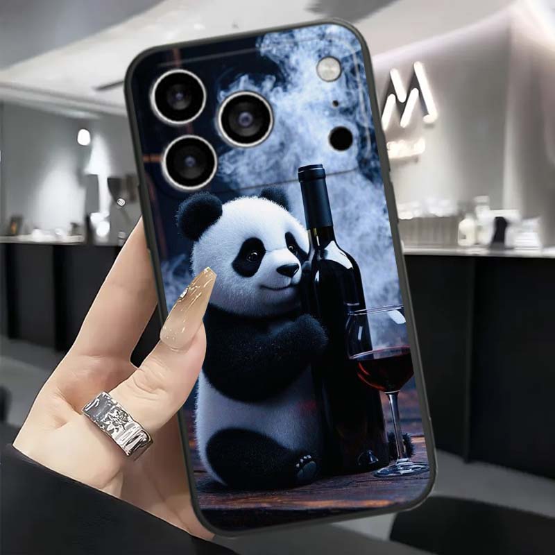 Мультяшный Аниме Панда Милый Для Apple iPhone 17 16 16E 15 14 13 12 11 Pro Max Plus Черный Мягкий Силиконовый Чехол для Телефона