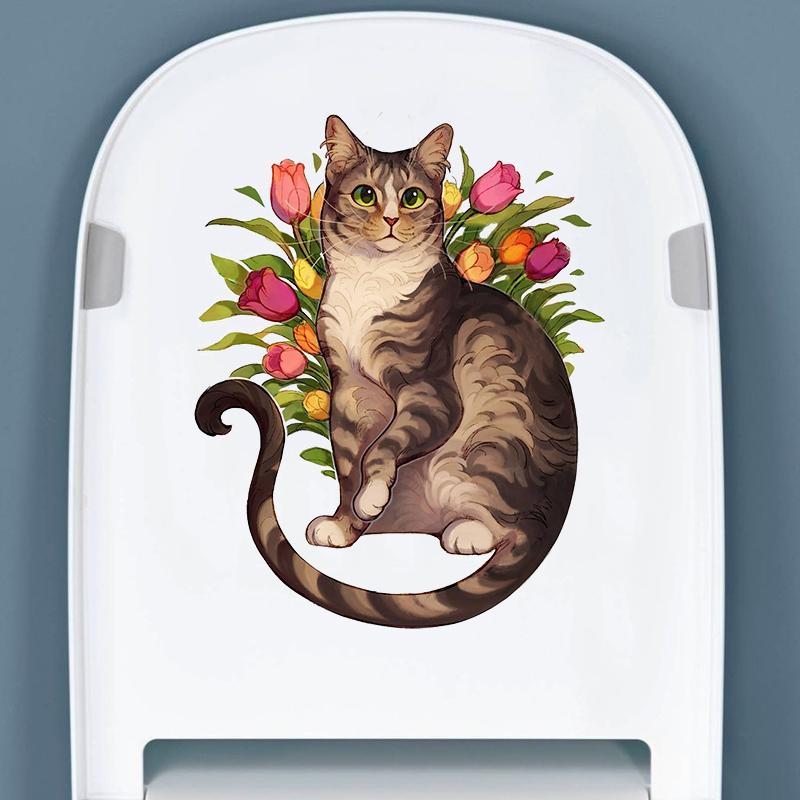 T286 # милый кот Наклейка на стену Ванная Комната Декор для туалета Гостиная Шкаф украшения дома наклейки украсить самоклеящаяся фреска