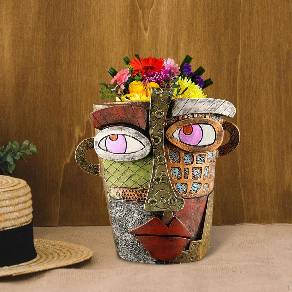 Flower Vase Head Planter Pot Decoration Abstract Face Plant Resin Statue Figurine for Garden