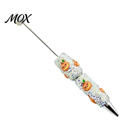 Funny Pumpkin Pen Rhinestone Beadable Pen, Glitter Plastic Beaded Halloween Ghost Skull Writing Gel Ink for DIY Craft Making, School Office Supplies