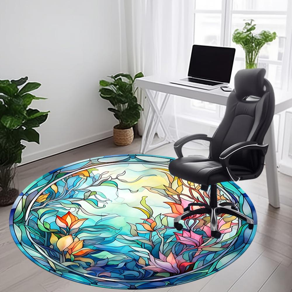 1pc Floral Stained Glass Office Round Area Rug, Under Office Chairs Bedroom Living Room Home Decor, Room Deco