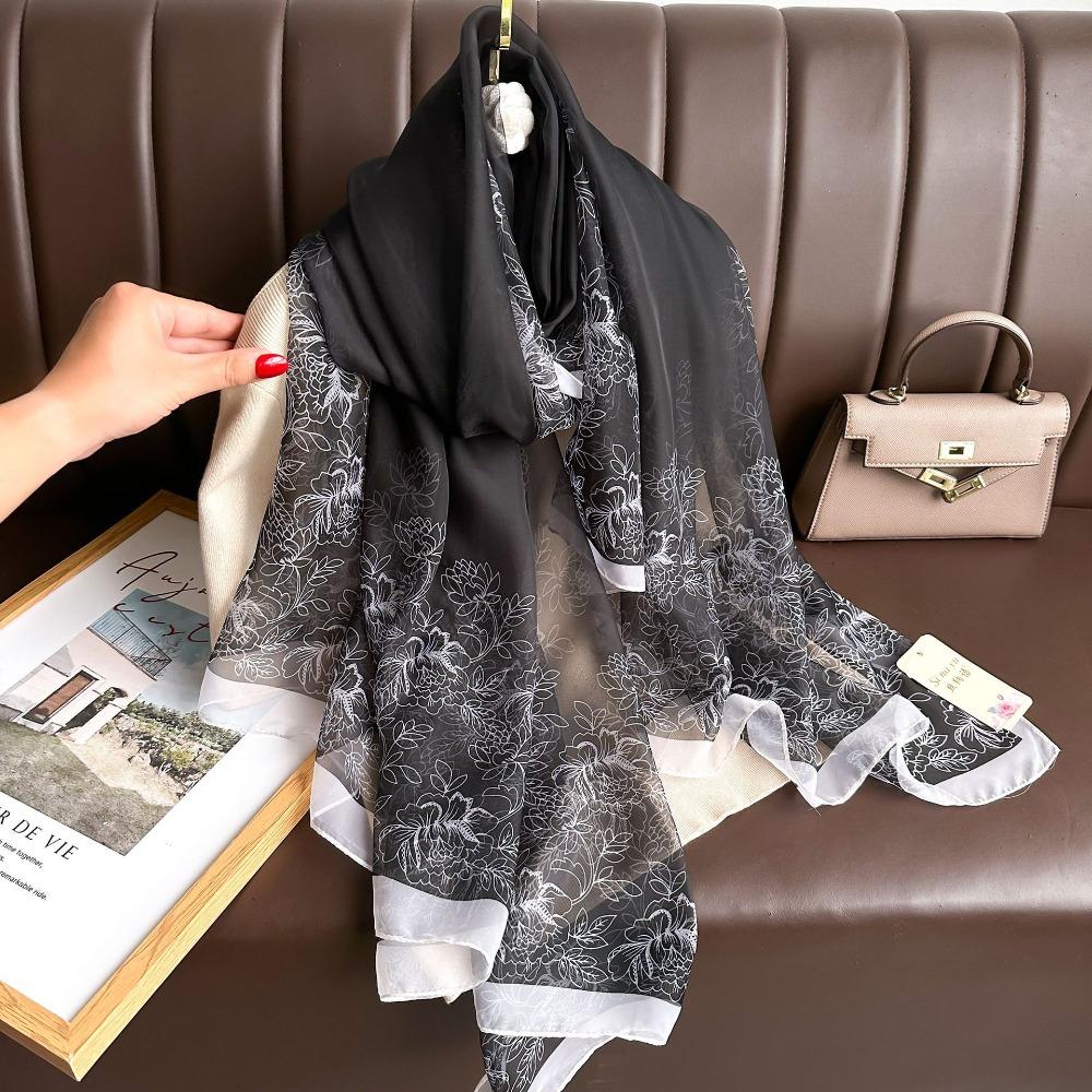 Elegant Women Hijab Shawls Luxury Wraps Long Thin Silk Scarf  Autumn