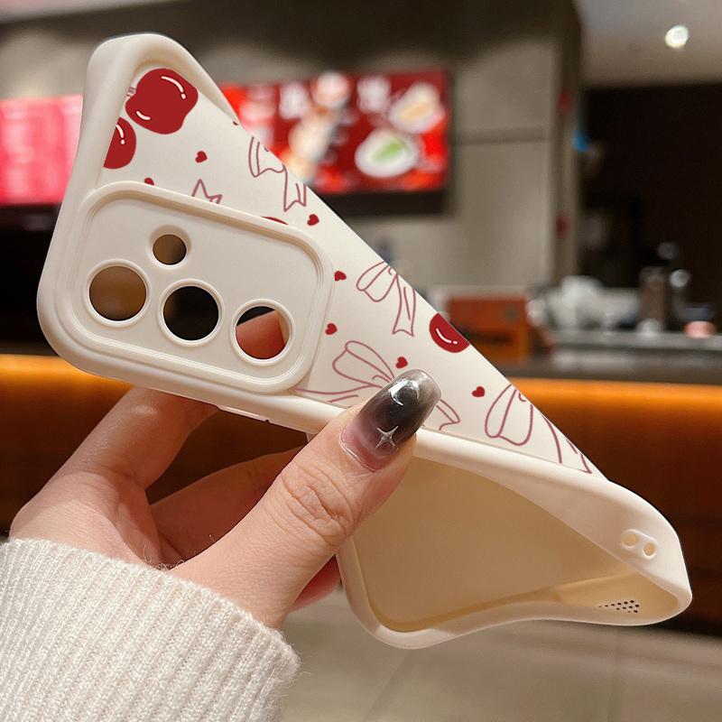 Cherry Pattern Matte Soft Case For Smausng S25 Plus S24 FE S23 Ultra A36 A56 A16 A26 A15 A55 A35 A06 Lens Protection Shockproof TPU Phone Cover