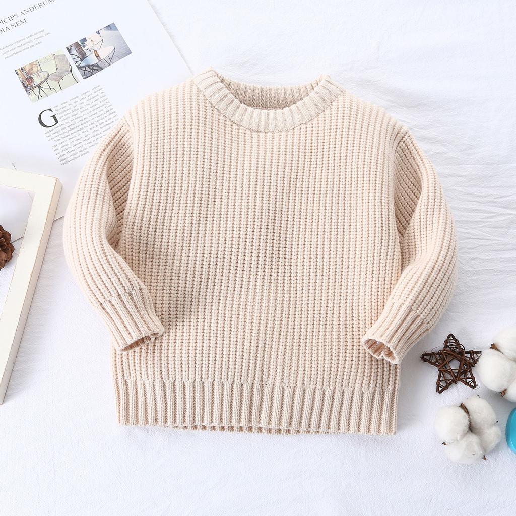 Autumn Baby Girls Boys Sweaters Coat Kids Knitting Pullovers Tops Baby Boys Girls Solid Color Basic Cotton Long Sleeve Sweater