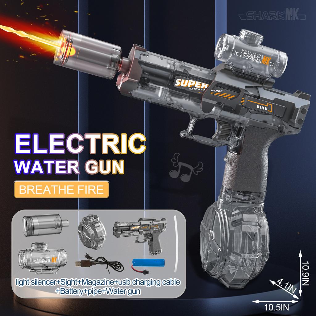 New Electric Water Gun With Light Sprays Flame Effect Continuously High-pressure High-speed Powerful Outdoor Water Gun Toys USB