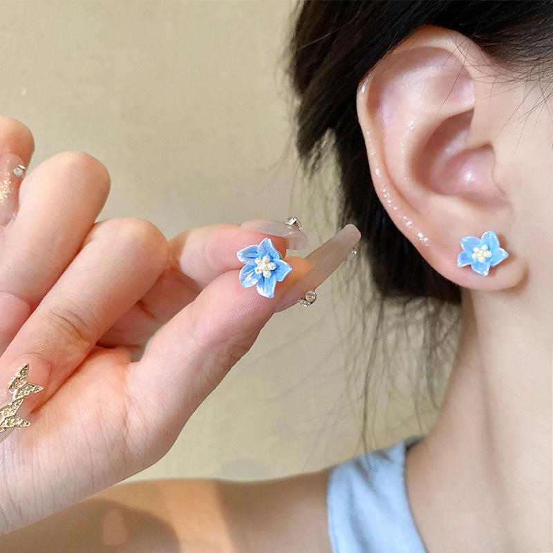 Милые серьги-гвоздики с маленьким цветком голубого цвета для девочек, корейские серьги с цветком орхидеи, женские модные украшения для вечеринок, подарки