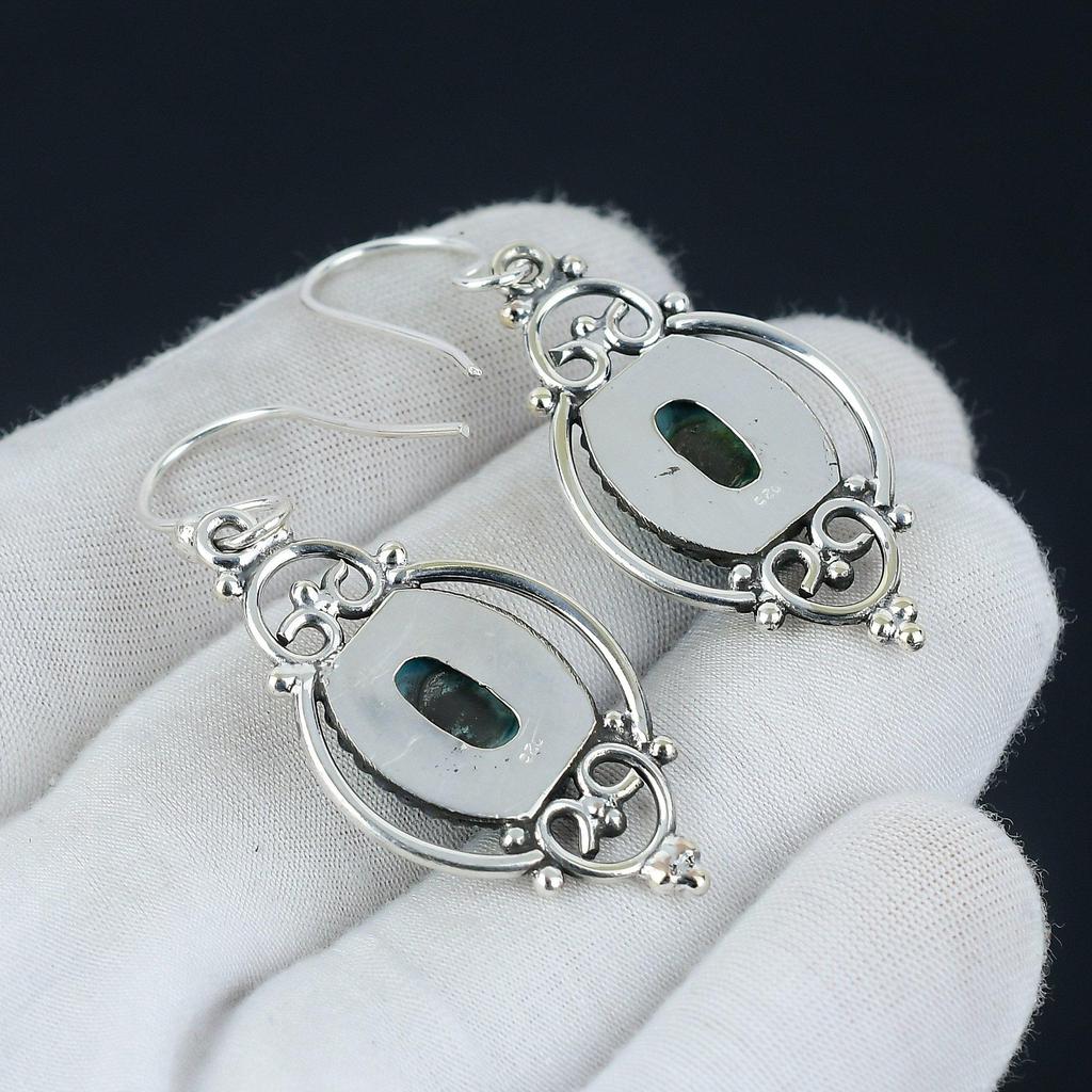 Серьги из натурального ларимара, серебряные серьги ларимар, серьги с овальным камнем ларимар, серьги из стерлингового серебра 925 пробы, серьги с драгоценными камнями, серьги с подвесками