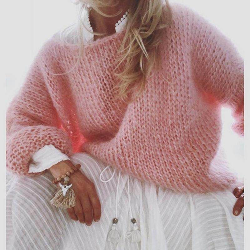 Mohair Sweater for Women, European and American Autumn and Winter Knitted Top, Fashionable Casual Amazon Sweater, Cross-Border Women's Clothing