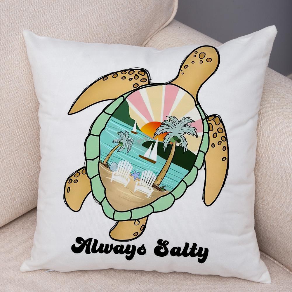 Beach Skeleton Besties Cushion Cover Double Print Cruise Time Sunset Pillowcase Soft Plush Respect Local Turtle Cushion Cover