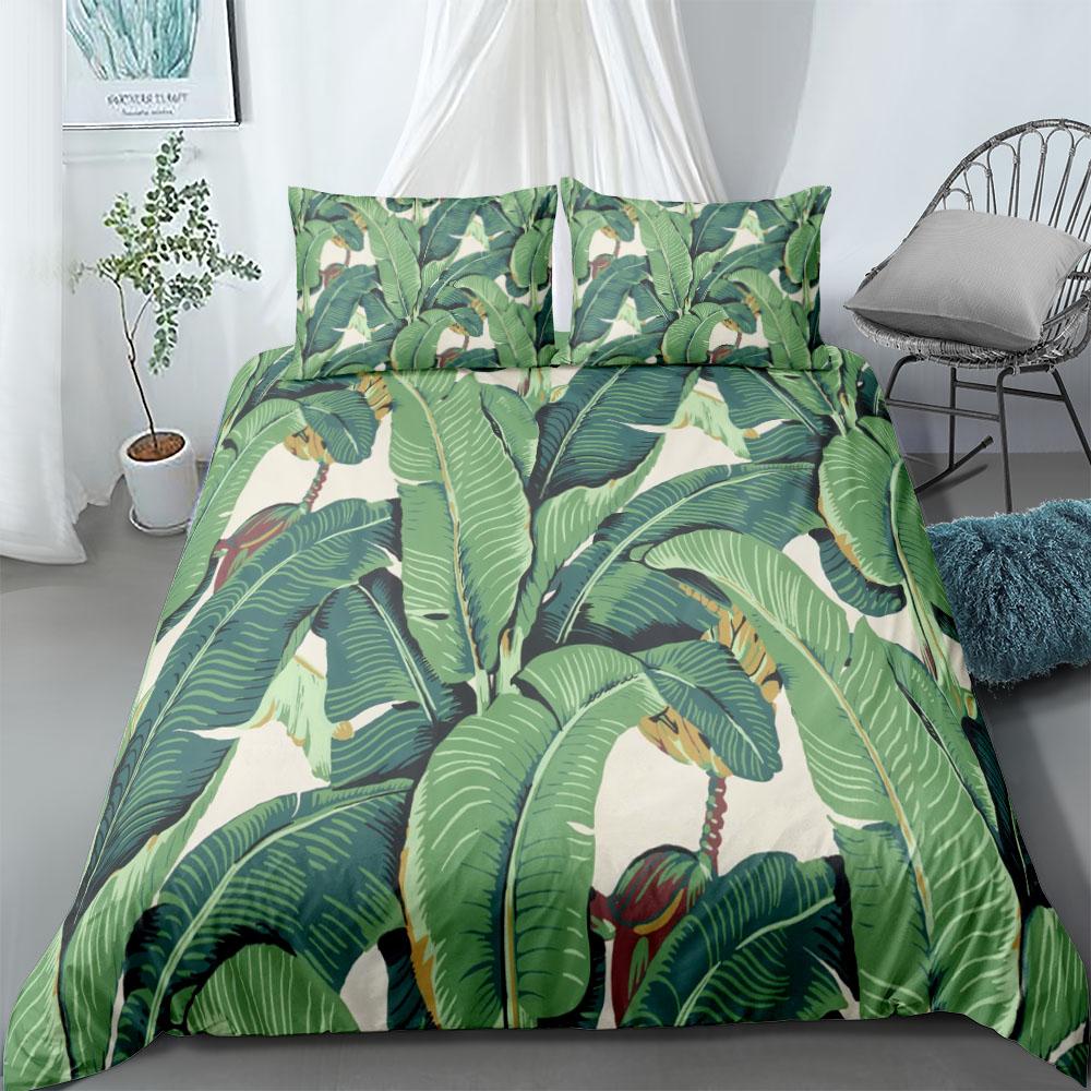 Tropical Palmtree Leaves Bedding Set King Queen Double Full Twin Single Size Duvet Cover Pillow Case Bed Linen Set