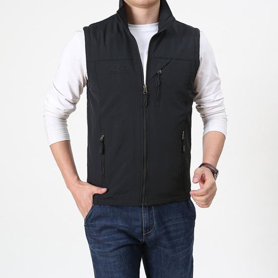 Мужской летний жилет без рукавов с лацканами, жилет с 2 карманами на молнии, куртка-карго, уличная одежда