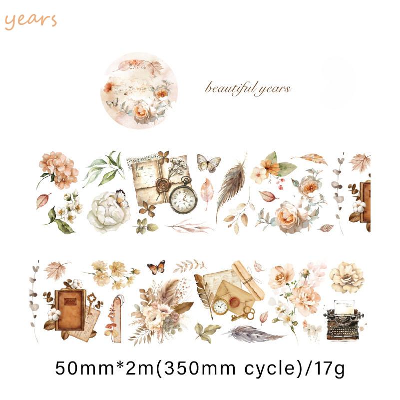 30mm/50mm*2m PET Tapes Flowers Stickers 35cm Cycle Collage Photo Album Decor Junk Journal DIY Scrapbooking Supplies
