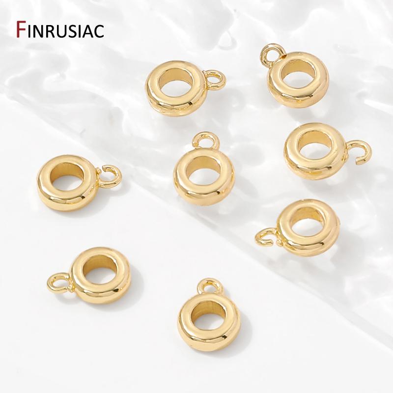 Латунные круглые держатели для кулонов с покрытием из 14-каратного золота, Соединители-бусины, Держатели для кулонов, Фурнитура для изготовления ожерелий, браслетов DIY