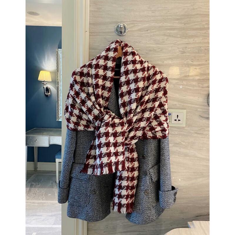 NINA SOLOR Thick Cashmere Houndstooth Color Block Scarf Shawl