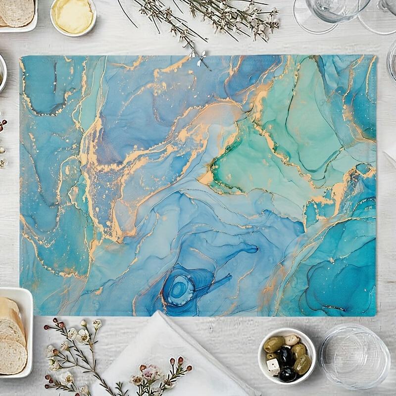4PC Teal Placemats Turquoise Blue Thick Place Mats Decorative Peacock Table Mat For Dining Table Kitchen Home Decor