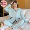 Женский пижамный комплект весна/осень: Милый топ на подтяжках с нагрудными накладками, длинными рукавами и брюками, большие размеры, до 230 фунтов, домашний комплект из трех предметов.