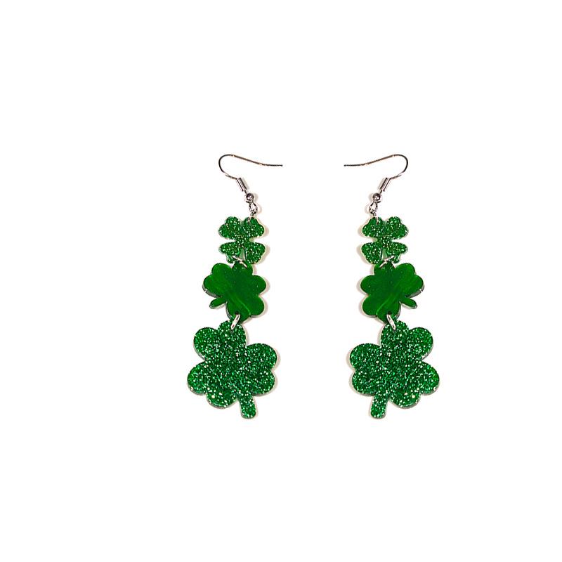 Silver Needle Mori Style Four-Leaf Clover Acrylic Earrings - Fresh, Elegant, Green Shamrock Design
