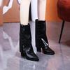 Осень и зима новый темперамент острый носок заклепки высокий каблук высокий голенище сапоги женские 2025 ретро рукав толстый каблук рыцарские сапоги