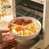 Portion Control Diet Dish Ceramic Steamer Plate with 3 Divided Compartments, Round Multipurpose Food Serving Tray for Food, Rice Meat Vegetable