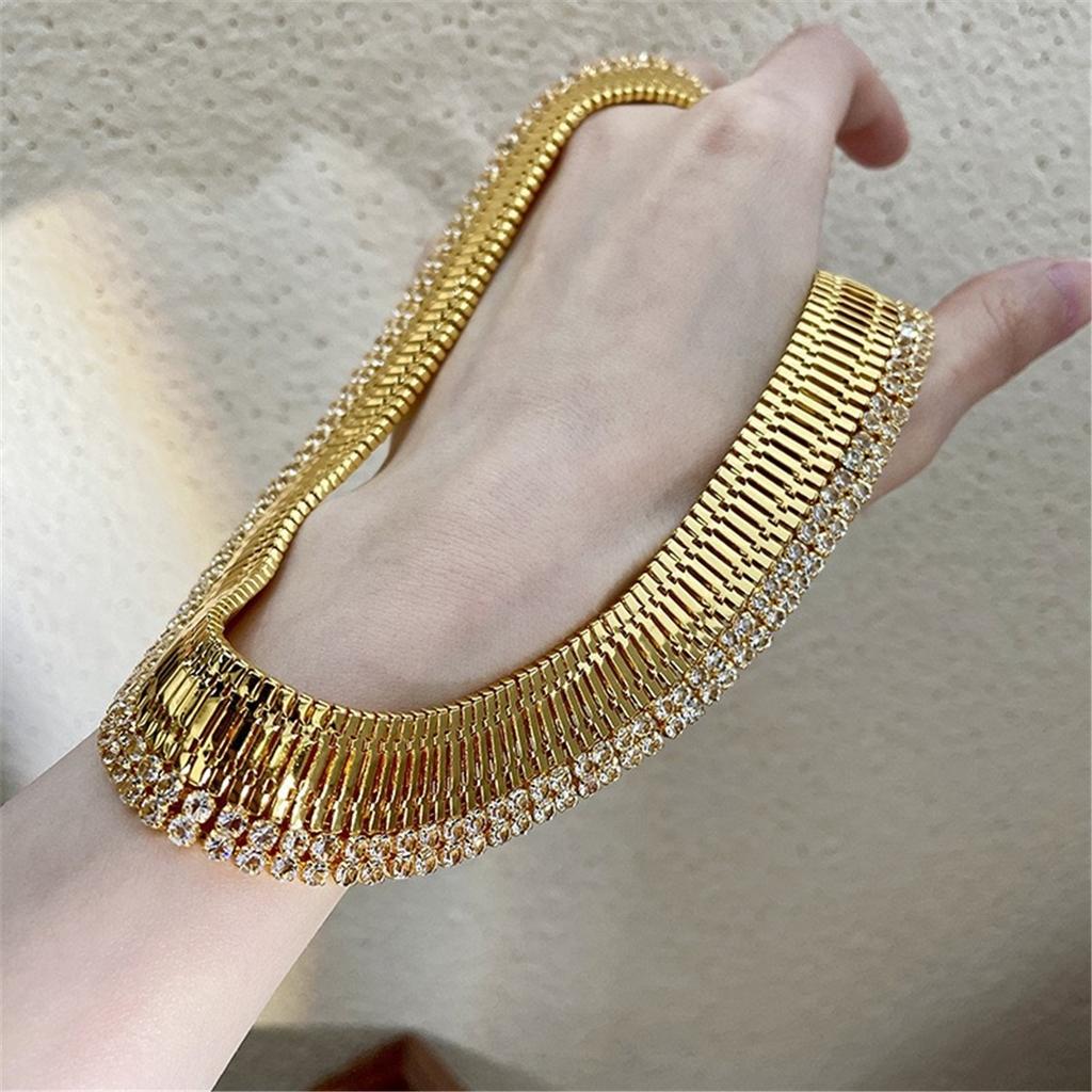 Tooxika Exaggerated Personality Wide Version Of The Strap Chain With Diamonds Necklace Light Luxury Temperament Choker Collarbone Chain Necklace