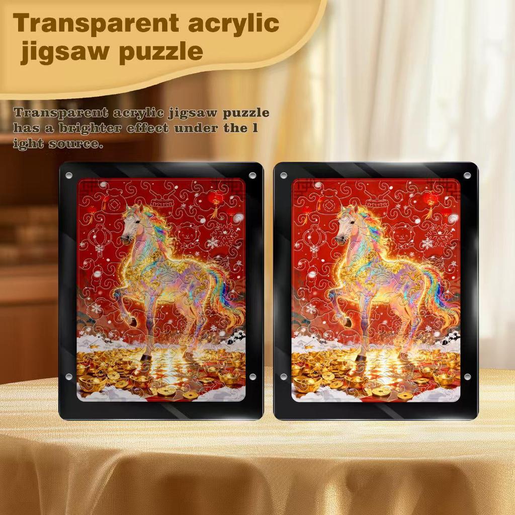 2026 Year of the Horse Irregular Puzzle Painting: Colorful Golden Horse Acrylic Desktop Ornament