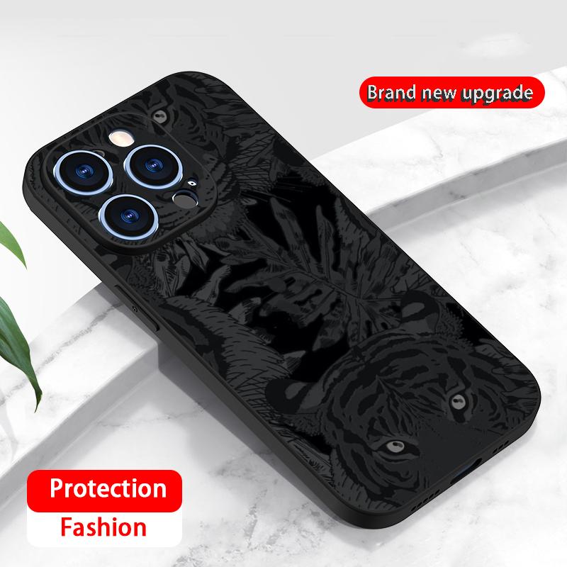 Японское искусство Модный дизайн с узором Тигр Чехол для телефона Для iPhone 17 16 16e 15 14 13 12 Plus Mini Pro Max Мягкий черный Ударопрочный Чехол