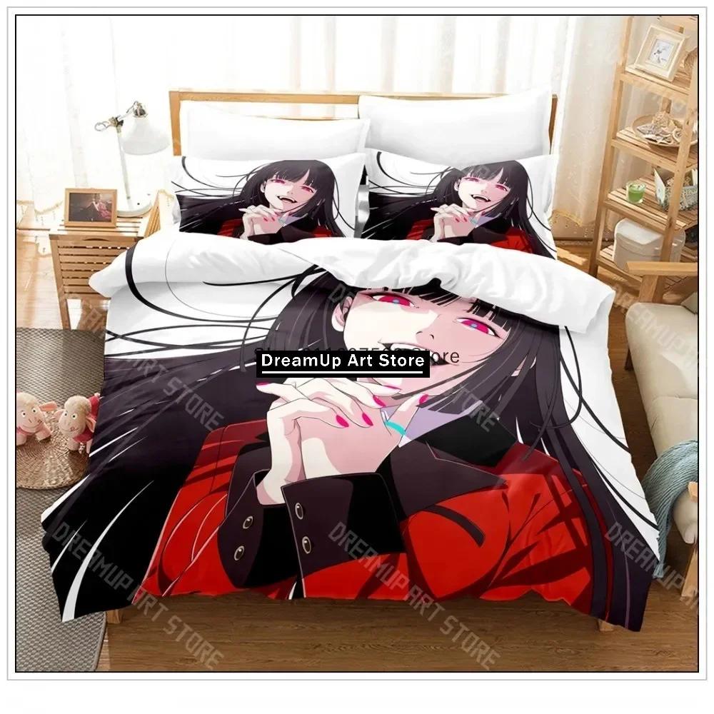 3D Печать Kakegurui Комплект постельного белья Красный Комплект пододеяльника Мягкое постельное белье Взрослые Роскошный домашний текстиль