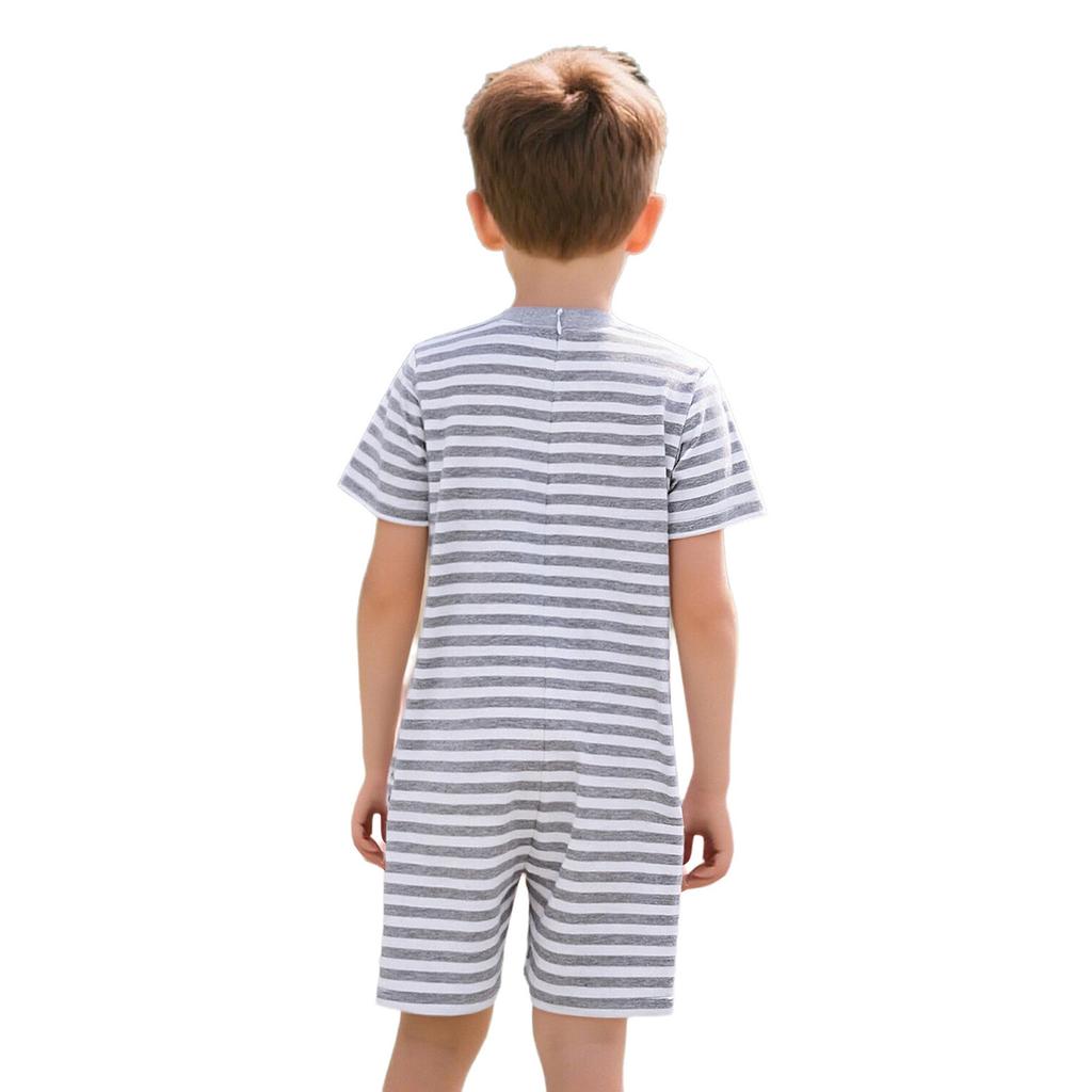 Thigh-Length Anti-Strip Romper for Kids: Invisible Back Zip, Breathable Short Sleeve, Ideal for Sensory & Behavioral Care