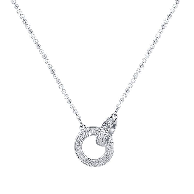 S925 Sterling Silver Double-ring Tang Grass Pattern Necklace Women's Elegant Light Luxury Niche Design High-end Tassel Interlocking Pendant